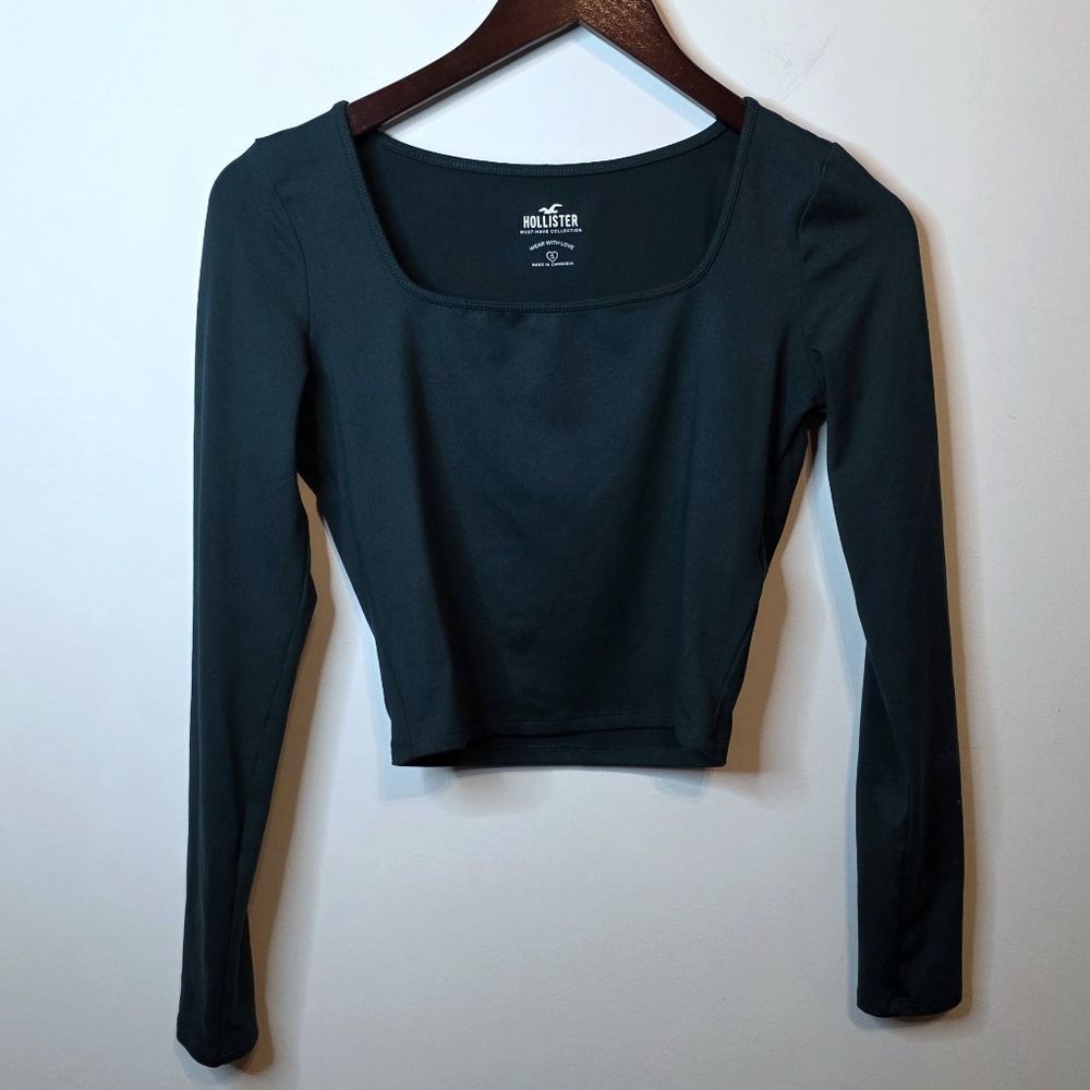 Hollister Dark Green Square Neck Cropped Long Sleeve Top Y2K Capsule Size Small